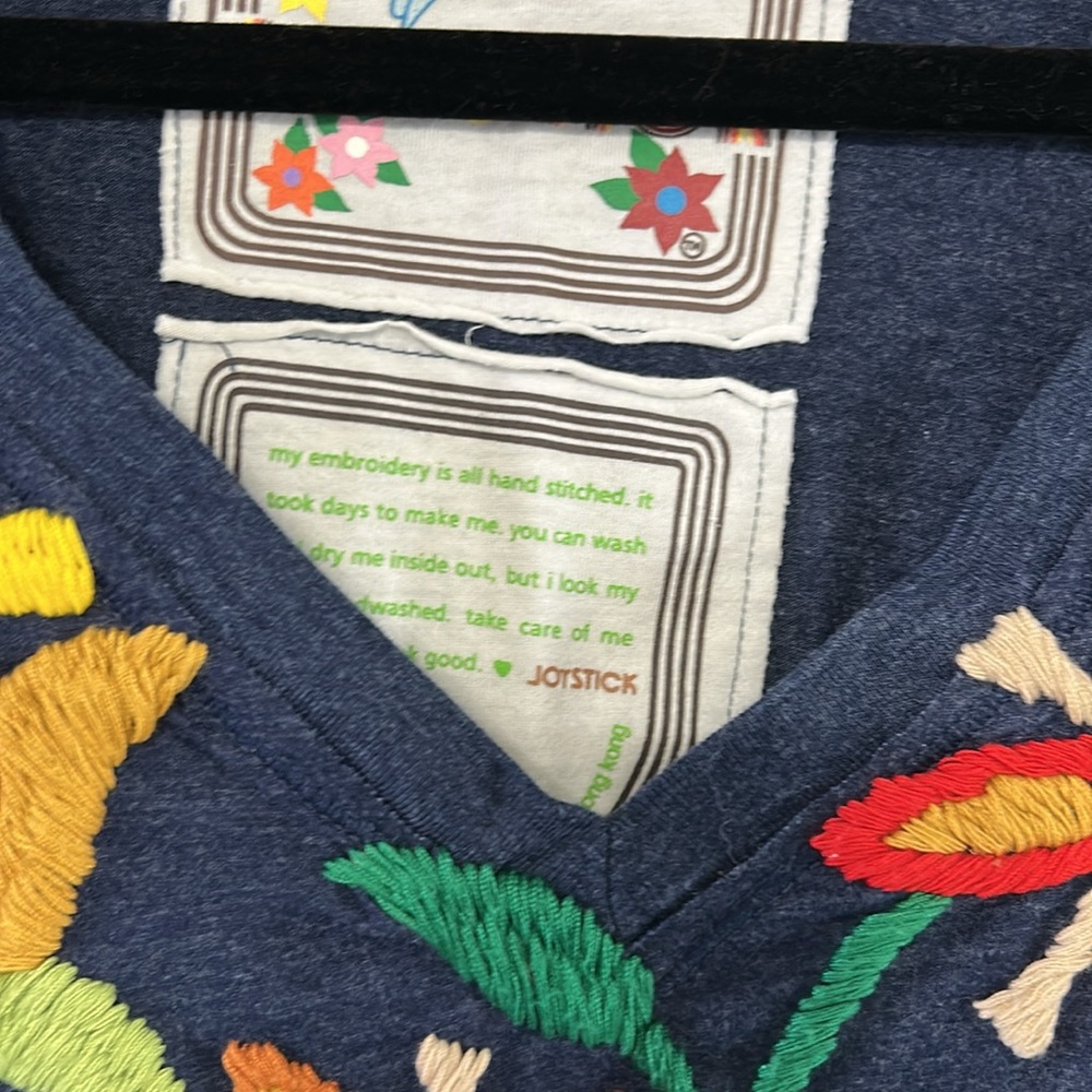 Johnny Was Navy Blue Embroidered Long Sleeve Tee - Picture 2 of 6